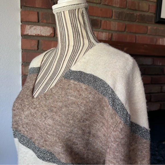 Veronica Beard Miley Colorblock Metallic V-Neck Sweater in Ivory Multi Sz XS - Picture 8 of 11